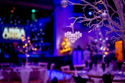 stage and festive tree